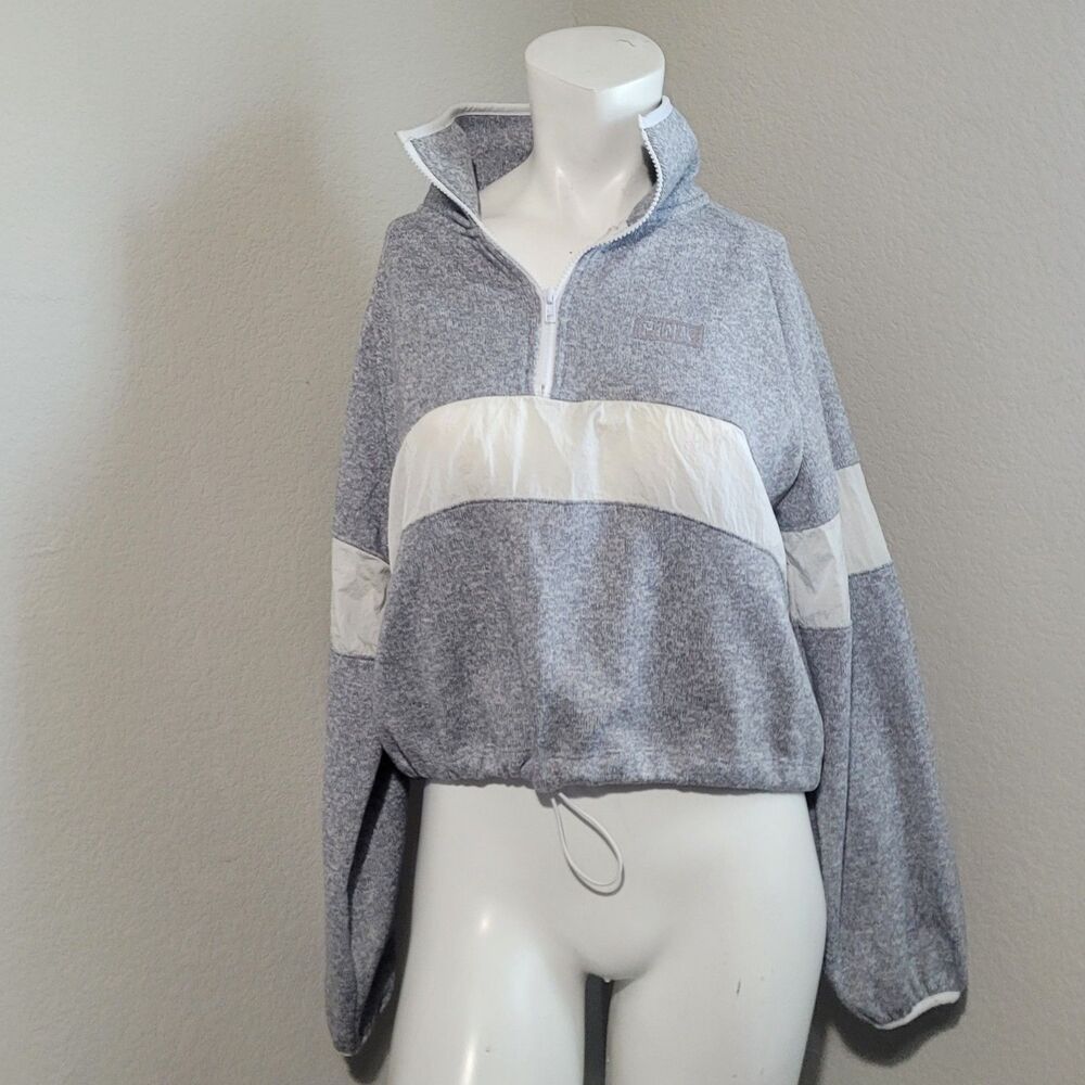 Pink Victoria's Secret XS pullover sweater collar 1/4 zip colorblock gray sheer